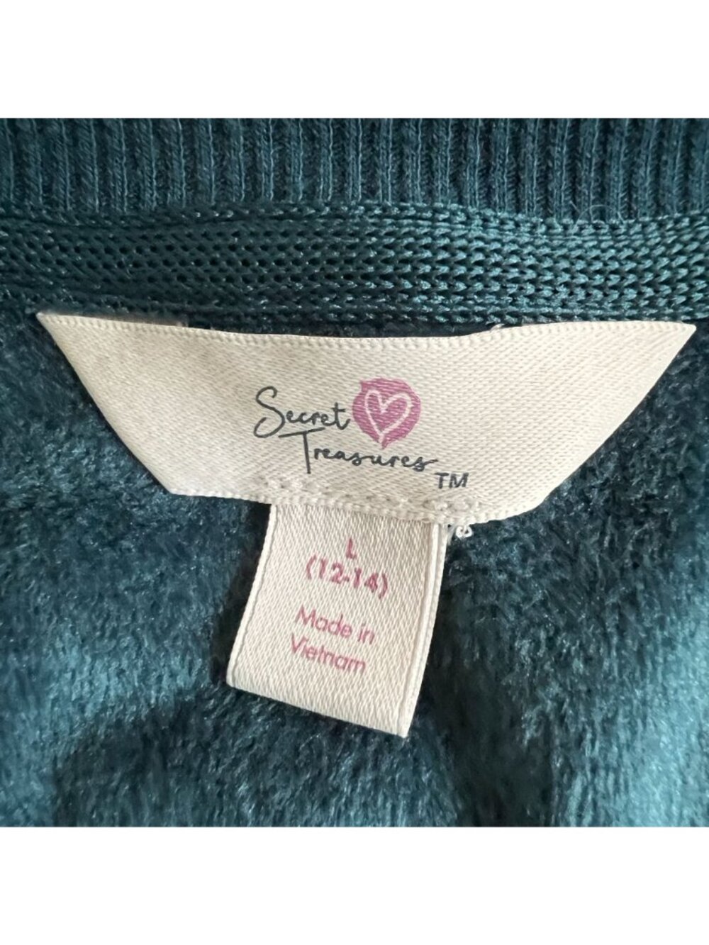 Secret Treasures Womens Velour Sweatshirt Large L Soft Teal Pullover Crewneck Lo - Picture 3 of 3